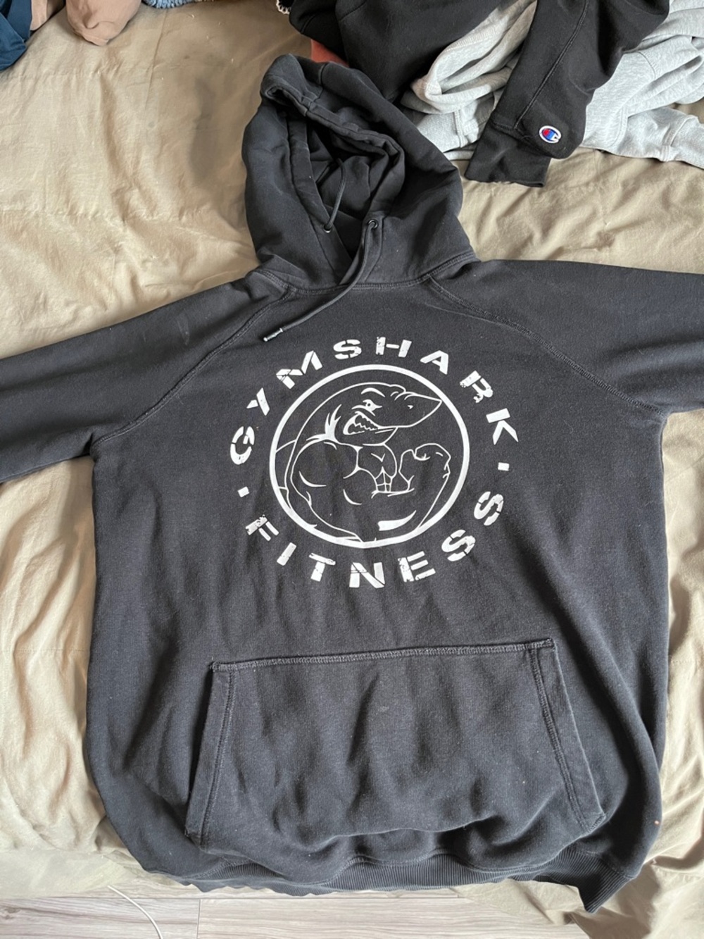 Gymshark Black Hoodie with White Fitness Logo